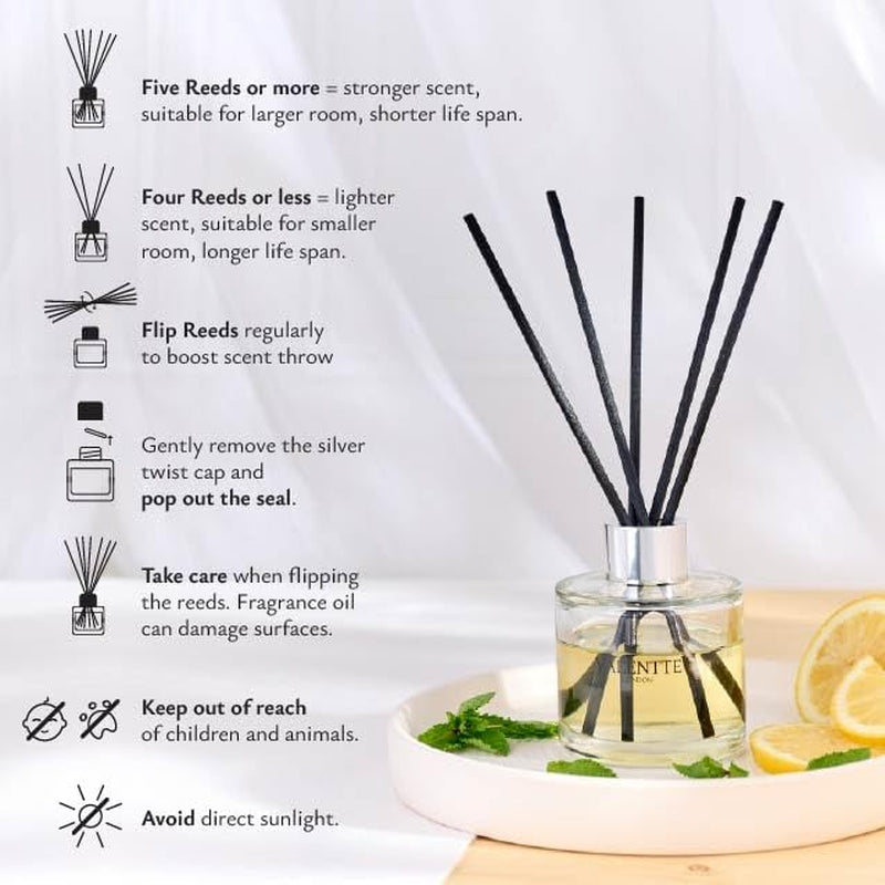 Reed Diffuser, 100Ml, Wild Mint & Sicilian Lemon Scent, Premium Black Fibre Reeds
