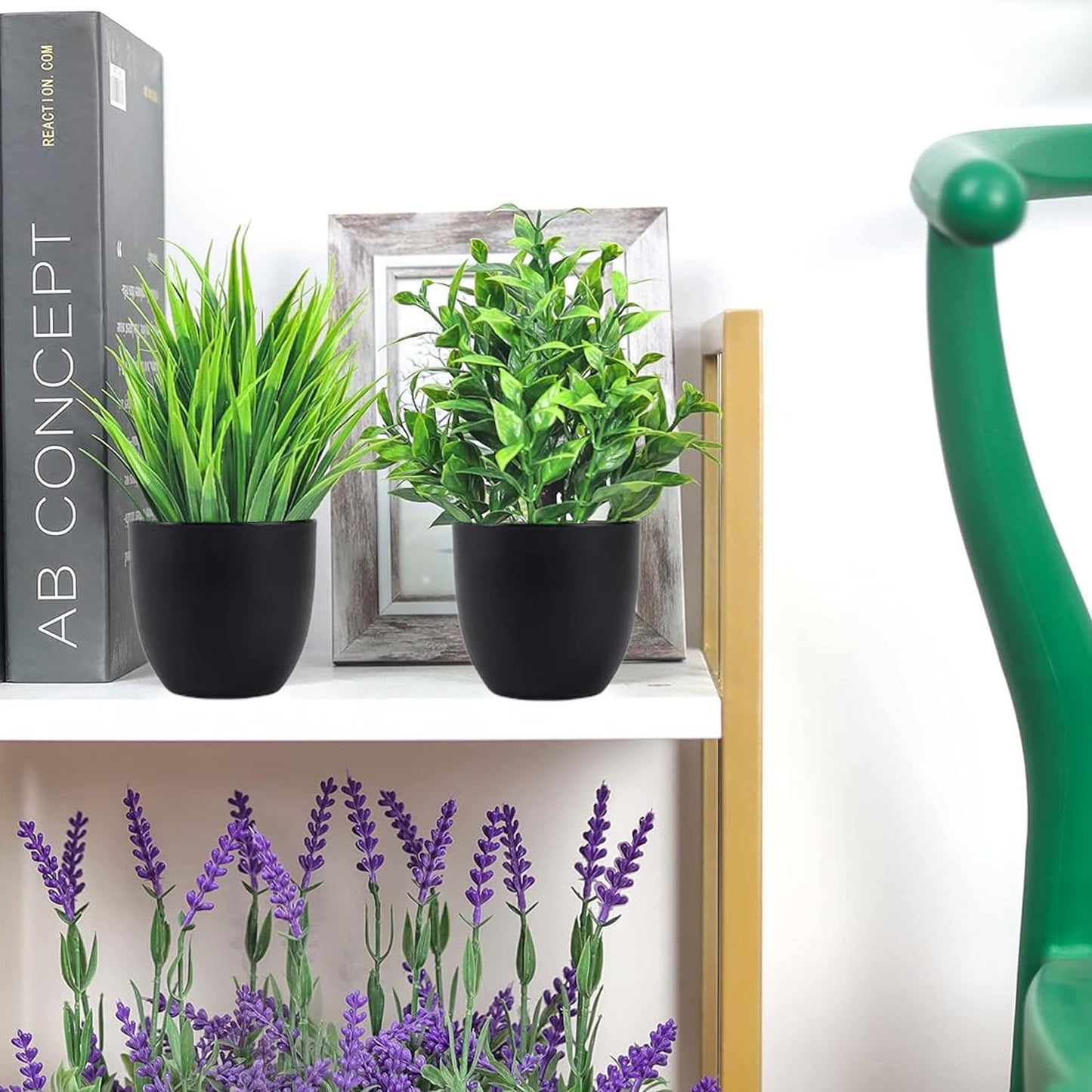 4Pcs Fake Plants Pots, Small Artificial Plants Indoor Outdoor, Desk Plants Mini Plant Pots for Desktop, Bathroom, Home Decor, 4 Different Shaped Plastic Plants