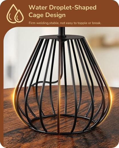 Small Rattan Table Lamp, Industrial Bedside Lamp, Handwoven Lampshade, Boho Lamps for Living Room, Bedroom, 2700K LED Bulb Included, Wrinkled Lampshade
