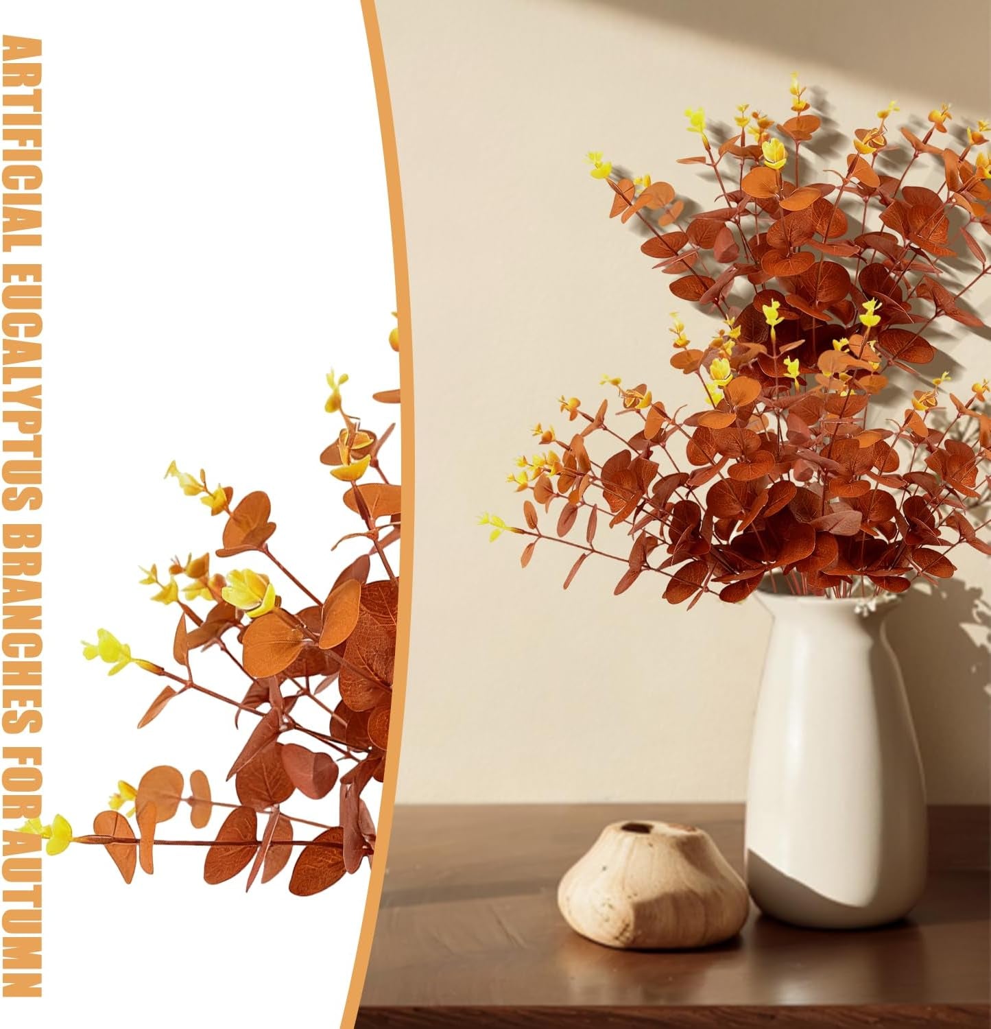 30 Pcs Autumn Artificial Flowers Artificial Eucalyptus Stems 31Cm, Autumn Faux Eucalyptus Plant Fake Silk Foliage for Flower Arrangement Thanksgiving Halloween Decor