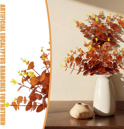30 Pcs Autumn Artificial Flowers Artificial Eucalyptus Stems 31Cm, Autumn Faux Eucalyptus Plant Fake Silk Foliage for Flower Arrangement Thanksgiving Halloween Decor