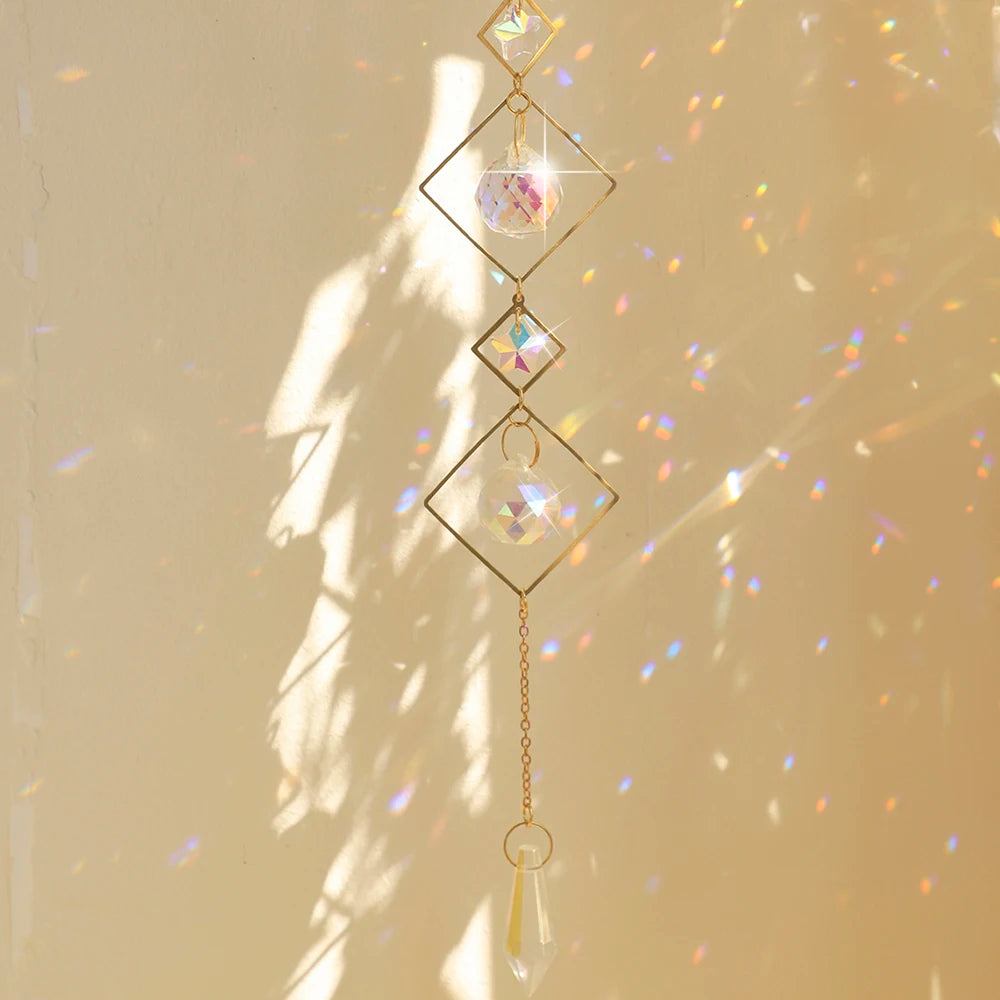 Lotus Sun Catcher Crystals Rainbow Hanging Suncatcher Chakra Light Catcher Stained Glass Prism Window Outdoor Garden Decoration