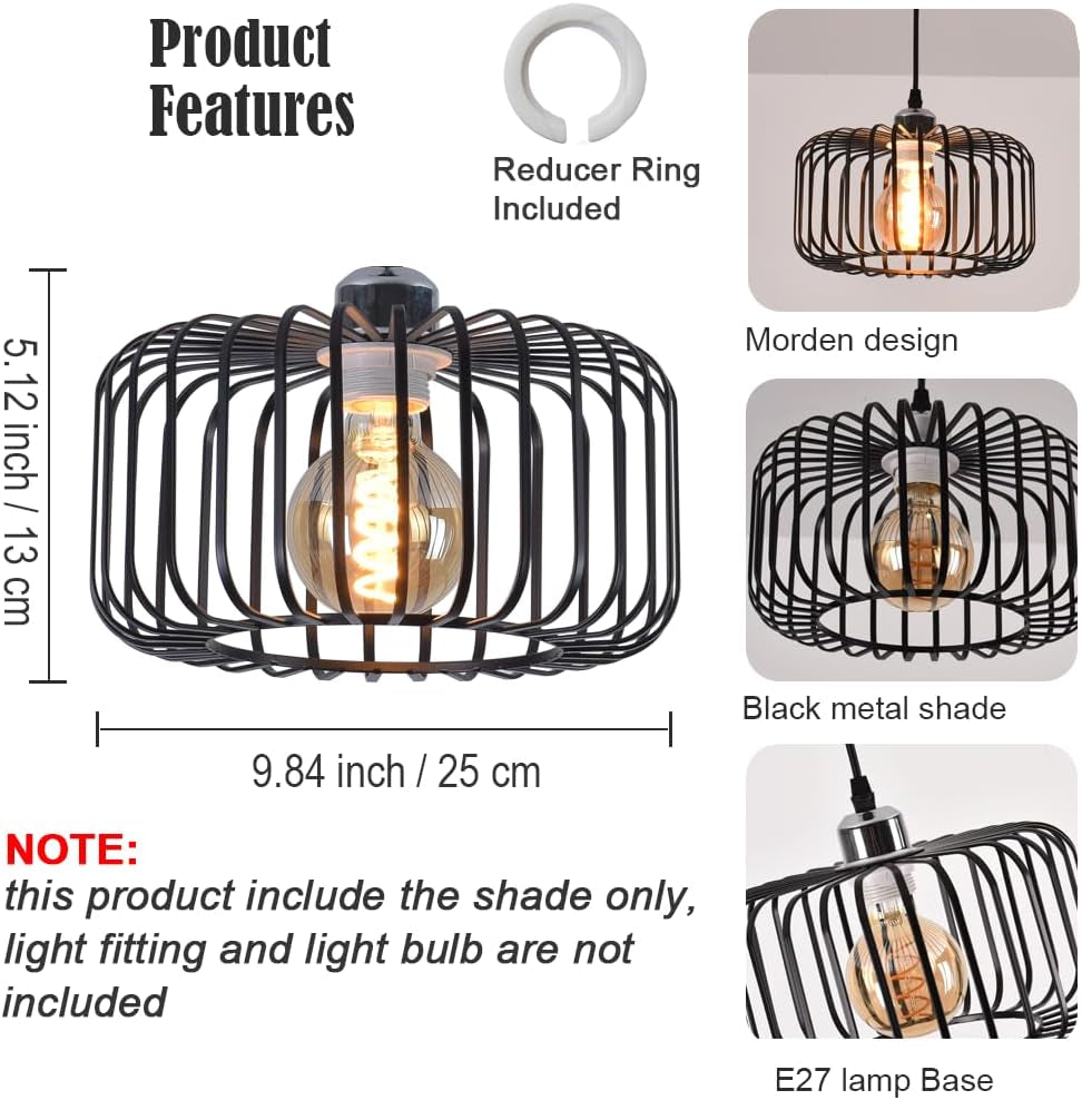 Black Ceiling Light Shade, Metal Light Shade, Modern Designer Pendant Lamp Shade Black Lampshades for Ceiling Lights, Bedside Lamps, Bedroom, Living Room, Kitchen, Hallway, Office