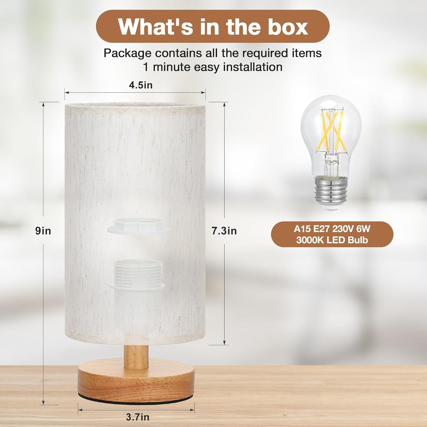 Bedside Lamps, 3000K Warm White Table Lamp, Small Lamps for Living Room - Simple Bed Lamp Desk Lamps with Button Switch for Kids Room, Study, Dorm, Office, Shelves(Bulb Included)