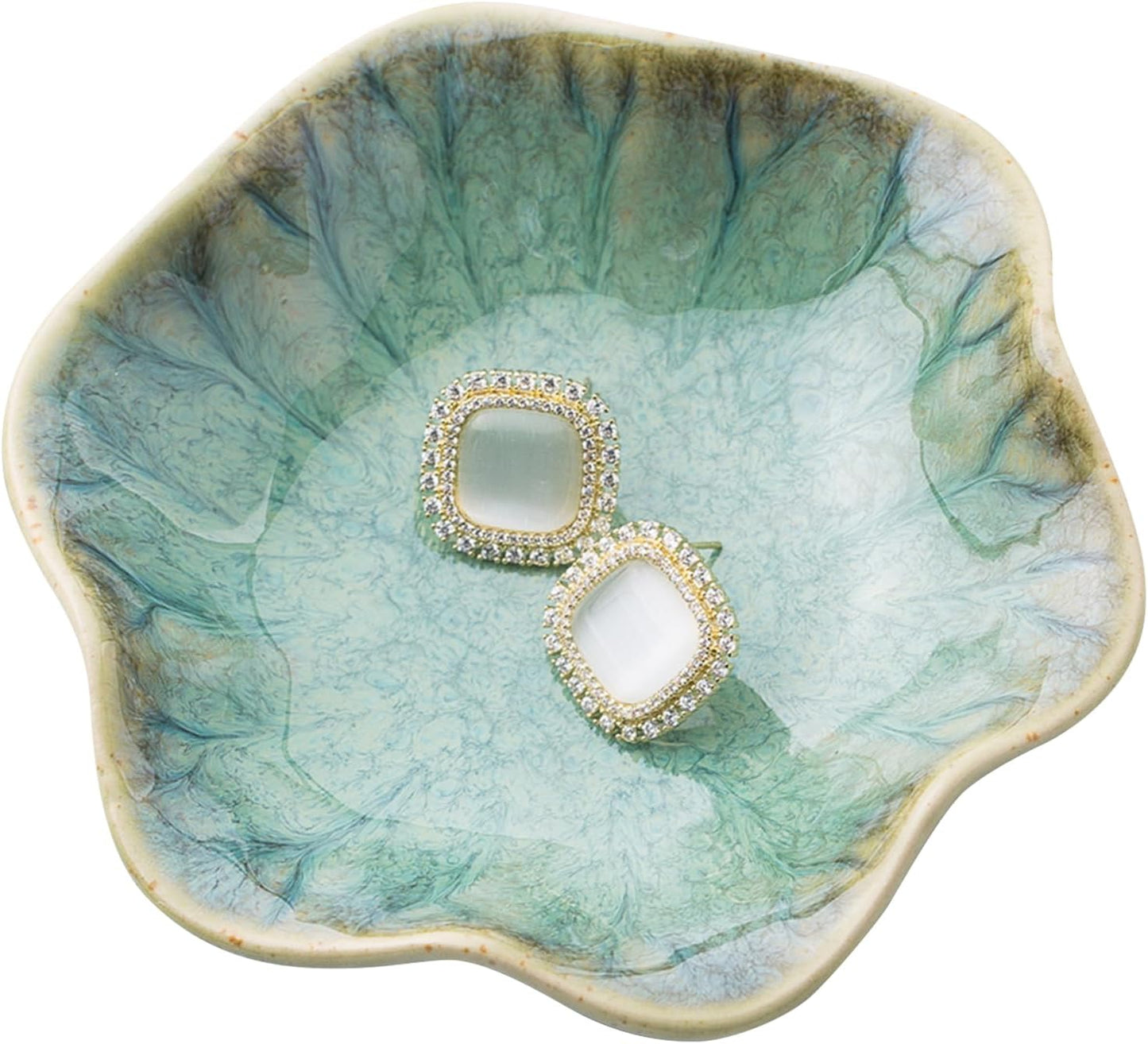 1Pcs Ceramic Jewelry Dishes, Decorative Trinket Trays, Small Ring Dishes, Trinket Key Trays, Jewelry Trays, Jewelry Plates, Key Bowl, Ceramic Trinket Dish Gift for Women and Girls (Green)