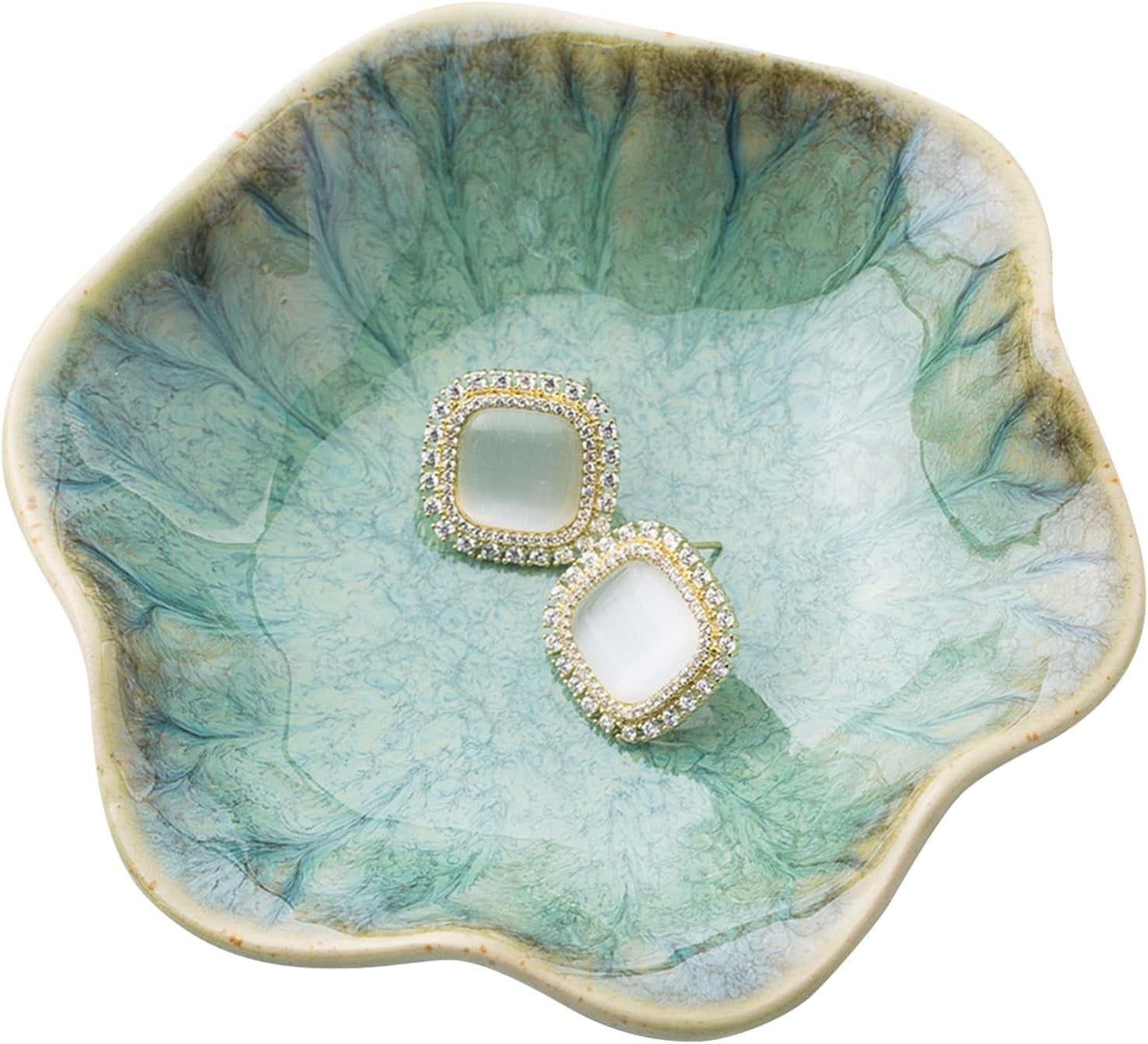 1Pcs Ceramic Jewelry Dishes, Decorative Trinket Trays, Small Ring Dishes, Trinket Key Trays, Jewelry Trays, Jewelry Plates, Key Bowl, Ceramic Trinket Dish Gift for Women and Girls (Green)