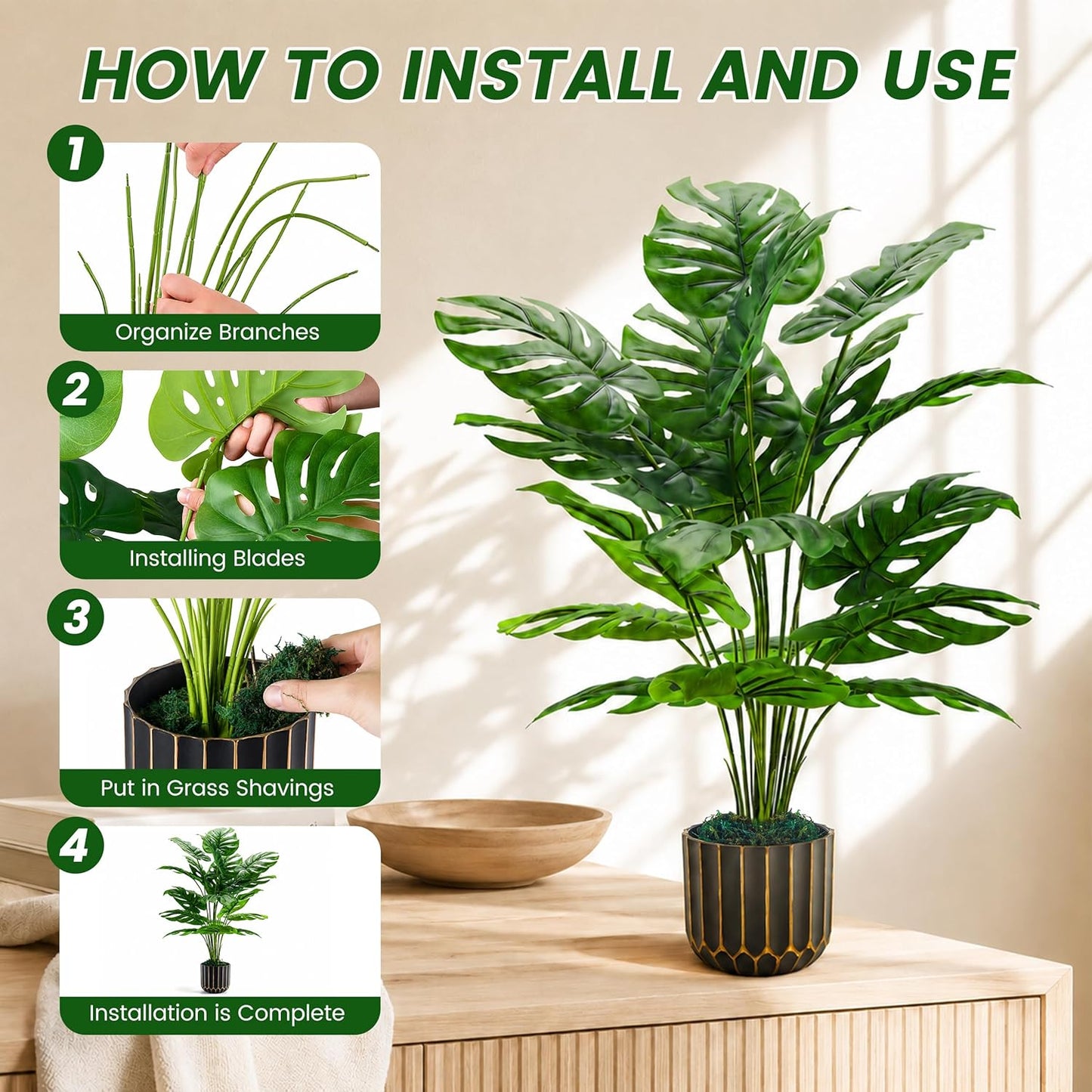 Fake Plants Artificial Plants Tall 71Cm Adjustable Faux Monstera Plants Indoor Outdoor for Home Bedroom Living Room Bathroom Decor