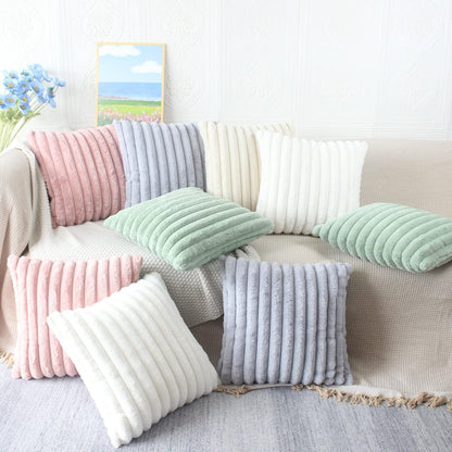 Beige Cushion Covers 45 X 45 Fluffy Faux Fur Cushion Covers 18X18 Set of 2 Pillow Covers Soft Plush Pillowcases for Sofa Bed Moroccan Style Home Decor Cushion Cover
