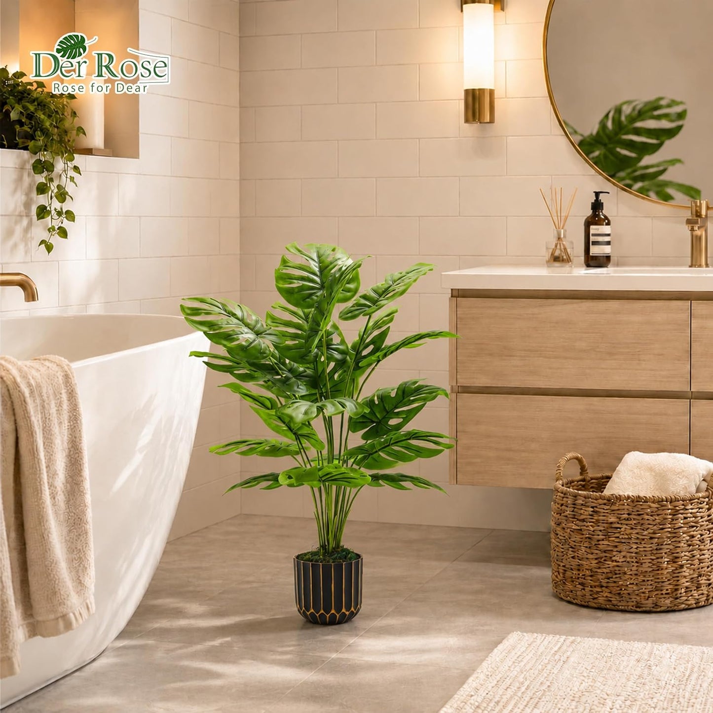 Fake Plants Artificial Plants Tall 71Cm Adjustable Faux Monstera Plants Indoor Outdoor for Home Bedroom Living Room Bathroom Decor