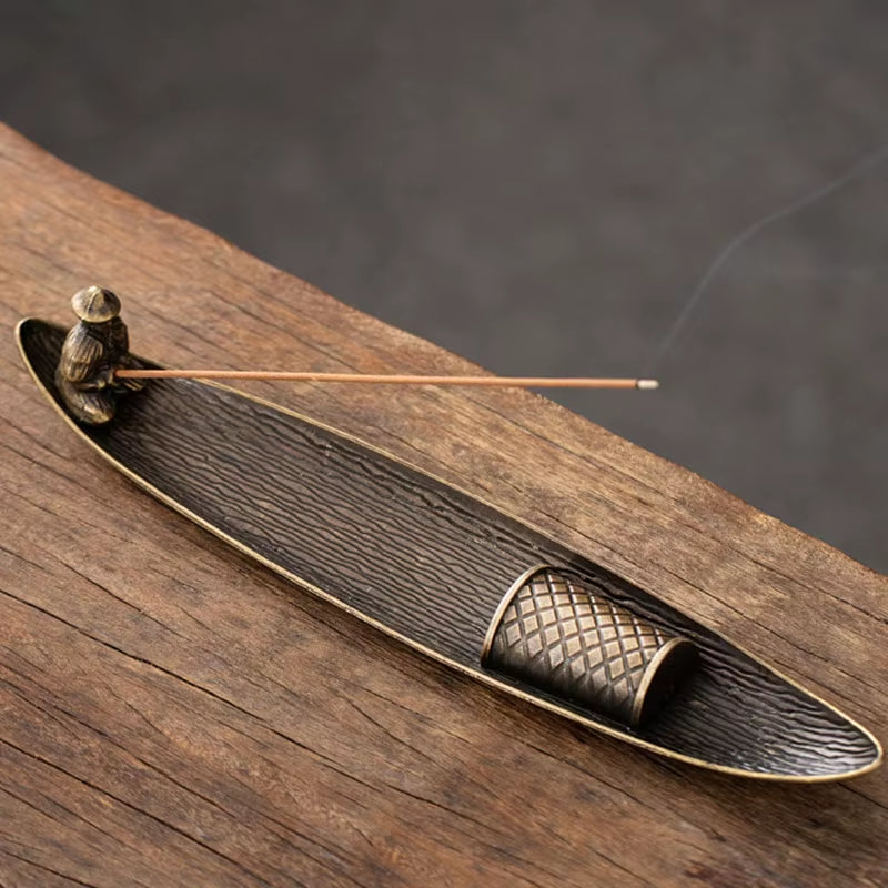 Creative Incense Holder Aromatherapy Ornament Incense Holder Boat Old Men Fishing Japanese Style Incense Stick Burner Home Decor