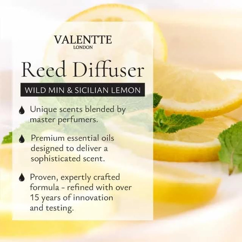 Reed Diffuser, 100Ml, Wild Mint & Sicilian Lemon Scent, Premium Black Fibre Reeds