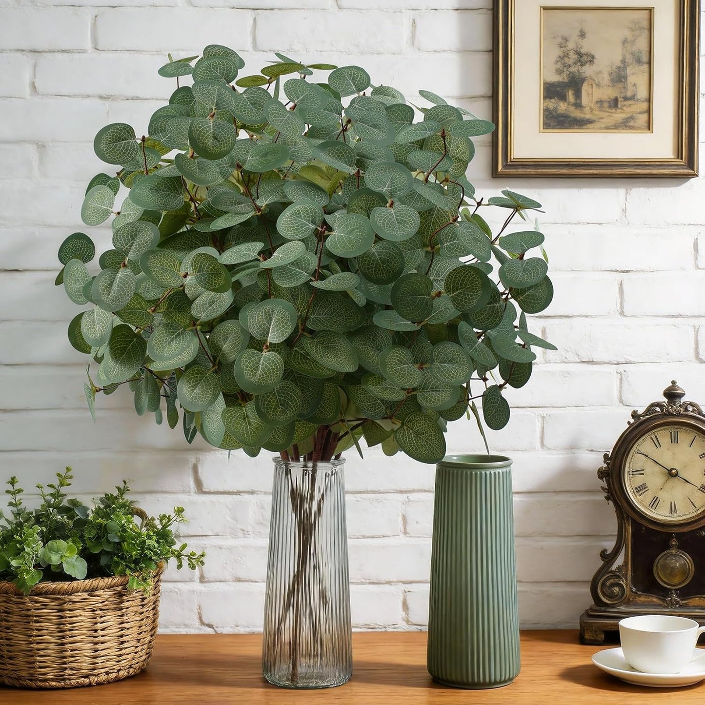 6 Bunches Artificial Eucalyptus Stems Leaves, Faux Silk Eucalyptus Artificial Flowers, Fake Green Foliage Greenery for Flower Arrangement Home Wedding Party Decoration