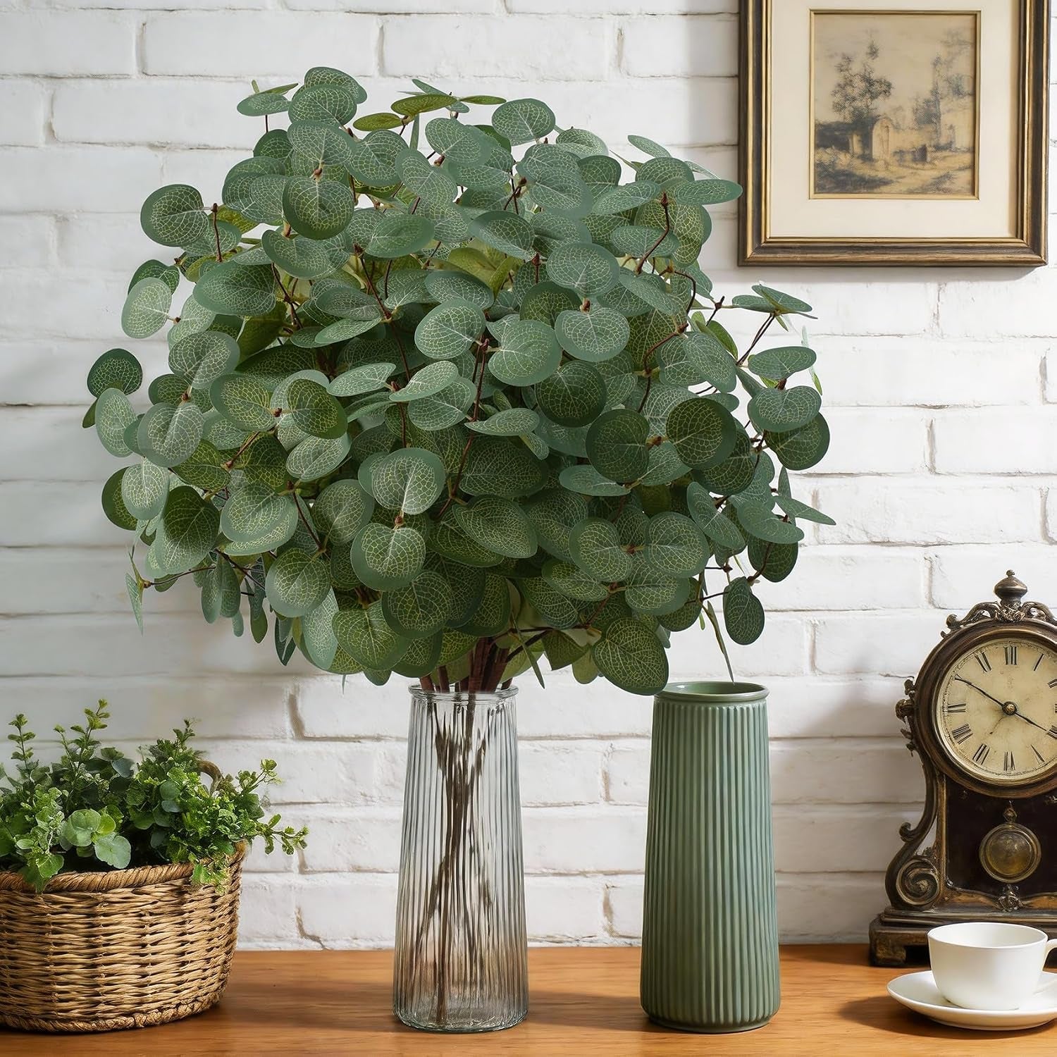 6 Bunches Artificial Eucalyptus Stems Leaves, Faux Silk Eucalyptus Artificial Flowers, Fake Green Foliage Greenery for Flower Arrangement Home Wedding Party Decoration