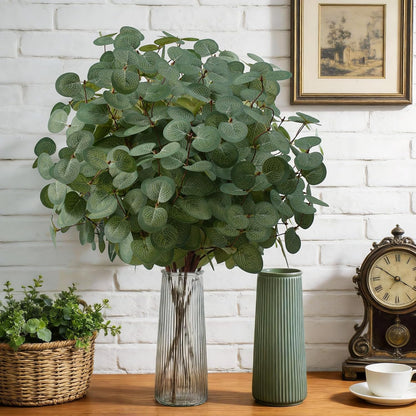 6 Bunches Artificial Eucalyptus Stems Leaves, Faux Silk Eucalyptus Artificial Flowers, Fake Green Foliage Greenery for Flower Arrangement Home Wedding Party Decoration