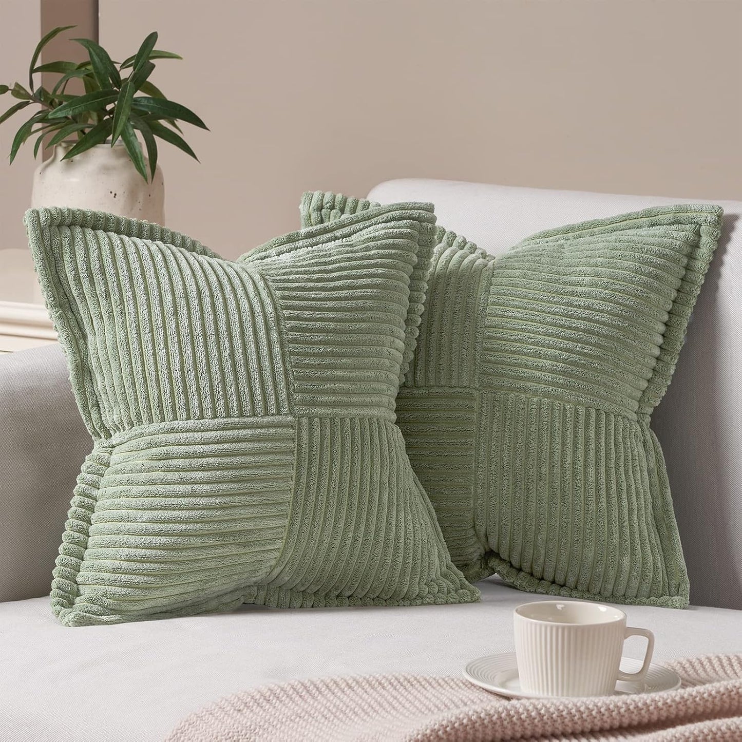 Cushion Covers, 16X16 Inch Scatter Autumn Decorative Fluffy Pillows Cases with Invisible Zipper for Sofa Bed Livingroom Bedroom (40X40 Cm, Sage Green, Pack of 2)