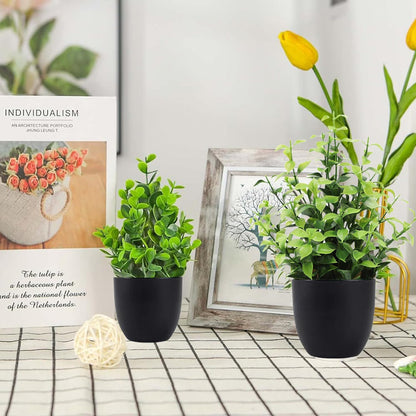 4Pcs Fake Plants Pots, Small Artificial Plants Indoor Outdoor, Desk Plants Mini Plant Pots for Desktop, Bathroom, Home Decor, 4 Different Shaped Plastic Plants
