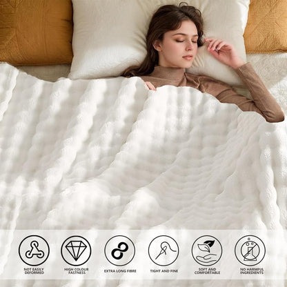 Fleece Throw Blanket White Bubble Faux Fur Fluffy Bed Blanket Super Cosy Warm Large Blanket for Bed Sofa Couch Home Decor, 100X160Cm