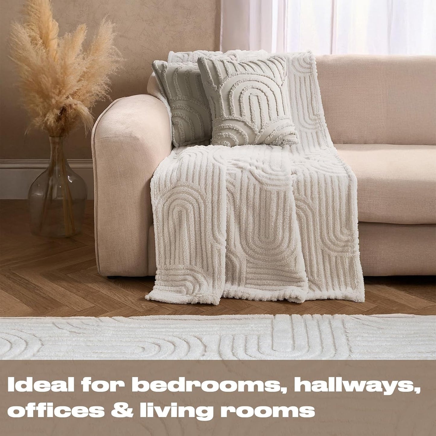 Rugs Living Room 120 X 170 Cream, Tufted Arches Area Rug for Bedroom Home Decorations Super Soft Comfy Non Slip Fluffy Bedside Rug Low Pile Medium Floor Carpet Non Shedding