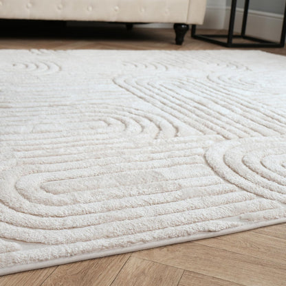 Rugs Living Room 120 X 170 Cream, Tufted Arches Area Rug for Bedroom Home Decorations Super Soft Comfy Non Slip Fluffy Bedside Rug Low Pile Medium Floor Carpet Non Shedding