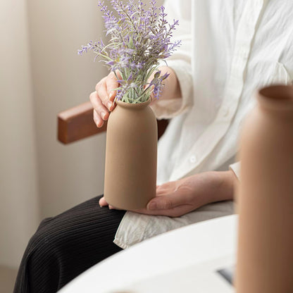 Set of 3 Small Ceramic Vases for Home Decor & Table Centrepieces, Rustic Farmhouse Style, Mini Decorative Flower Vases (Earth Tone M)