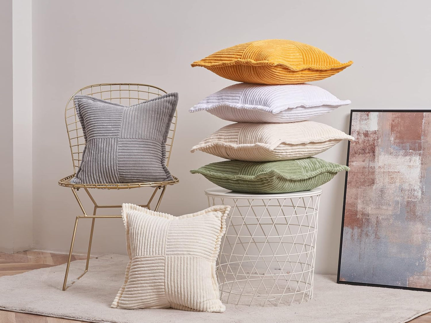 Cushion Covers, 16X16 Inch Scatter Autumn Decorative Fluffy Pillows Cases with Invisible Zipper for Sofa Bed Livingroom Bedroom (40X40 Cm, Sage Green, Pack of 2)