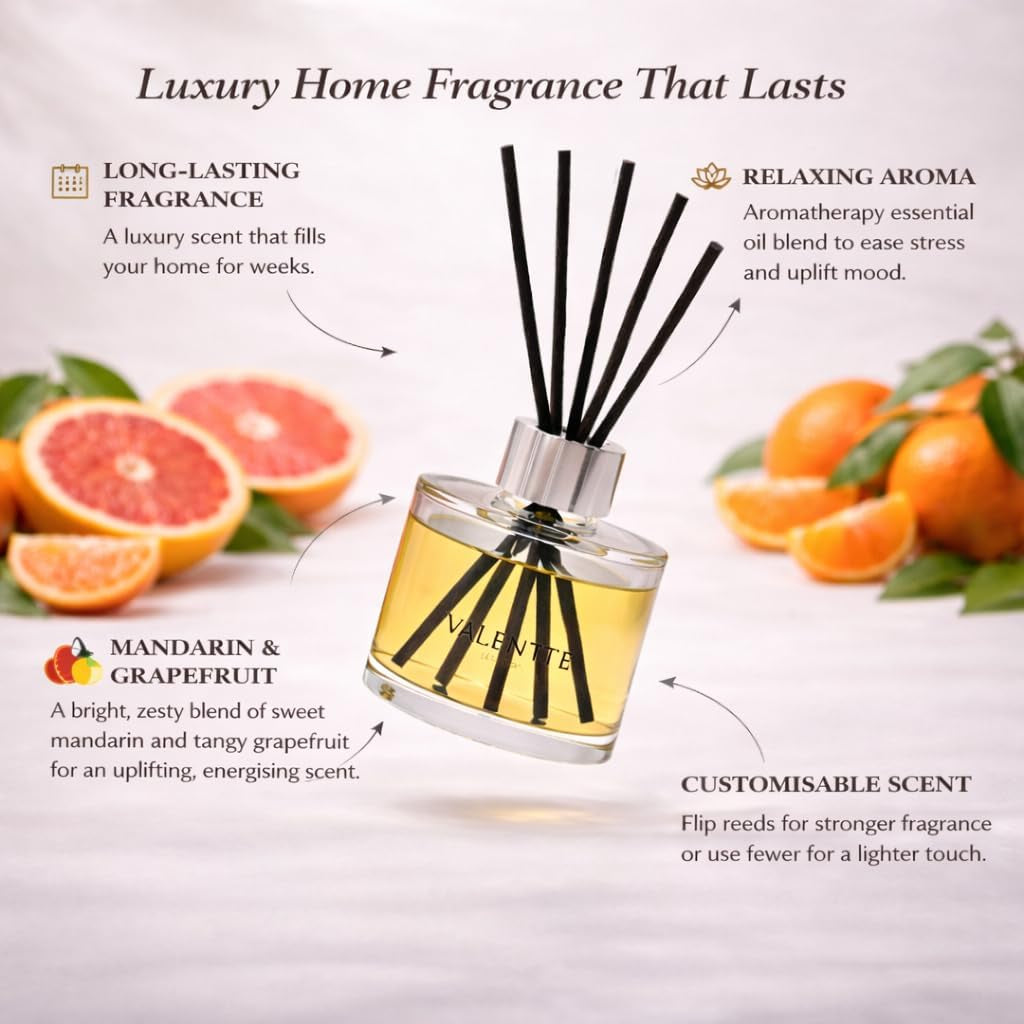 Reed Diffuser - Mandarin & Grapefruit Scent | Essential Oil Aroma for Home | 100 Ml