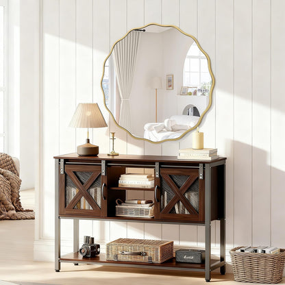 Gold Mirrors with Wavy Framed Wooden round Wall Mirror Home Decor 60Cm for Bedroom Living Room Entryway Bathroom