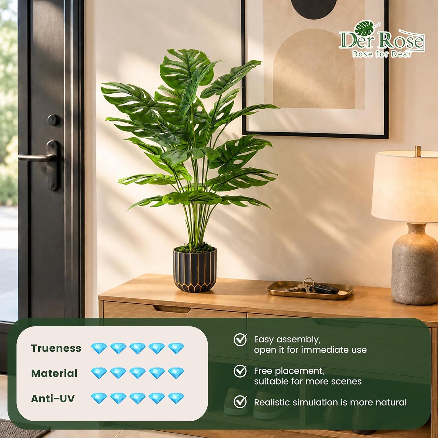 Fake Plants Artificial Plants Tall 71Cm Adjustable Faux Monstera Plants Indoor Outdoor for Home Bedroom Living Room Bathroom Decor