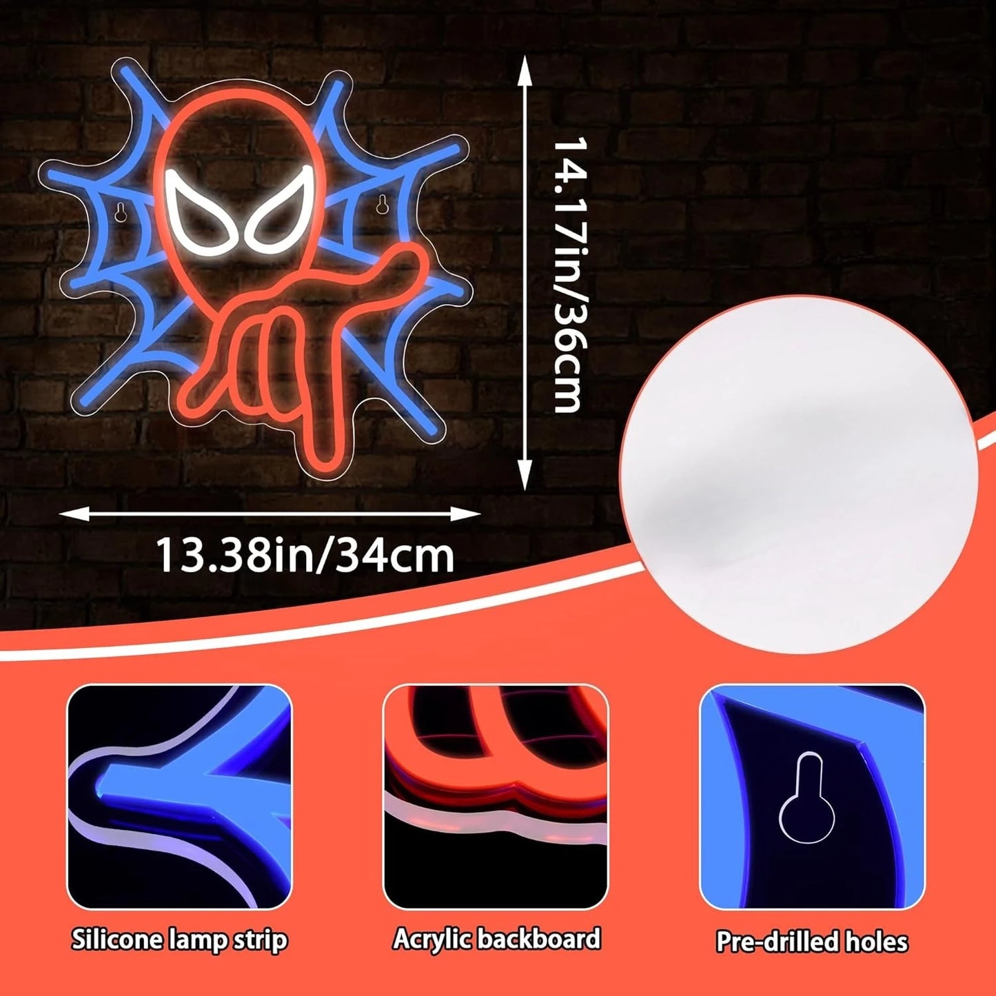 Spider Neon Sign USB Dimmable Anime LED Neon Light for Bedroom Man Cave Game Room Party Club Home Decor Chirstmas Birthday Gift