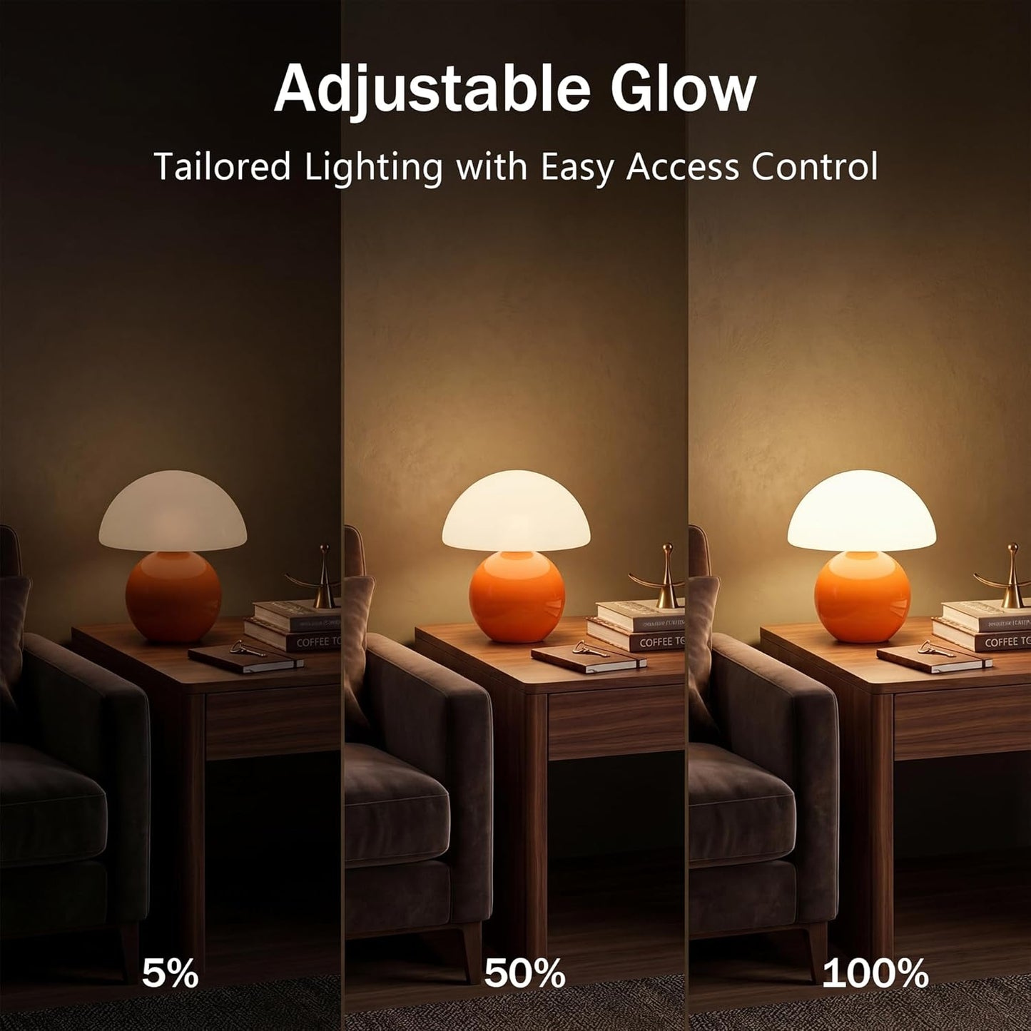 Mushroom Lamp Table Lamp for Bedroom, Desk Bedside Small Lamps for Living Room Night Stands, Mushroom Decor Cute Mini Modern Mid Century Lamps(Orange)