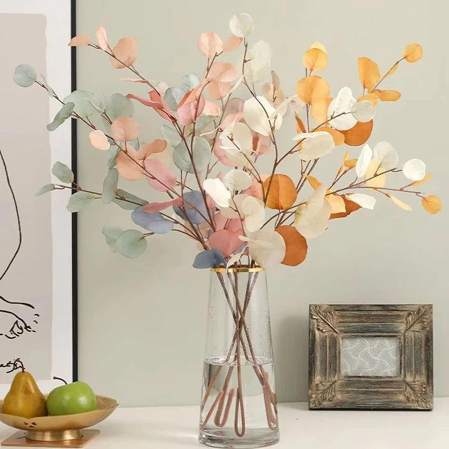 1/3Pcsartificial Plant Long Stems Eucalyptus Leaf Leaves Plants Money Leaf Decor Wedding Shooting Prop Home Vase Table Diy Decor