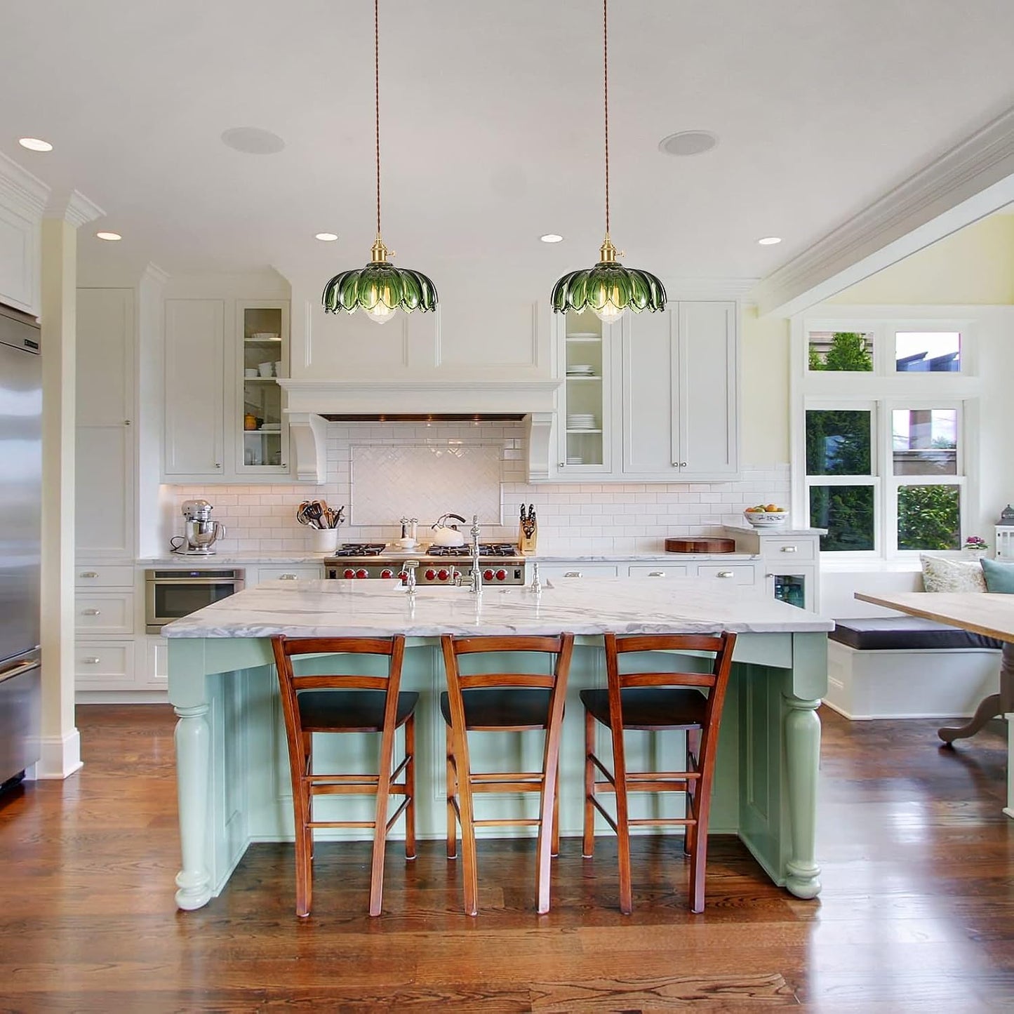 Glass Pendant Light Green Ceiling Light, Hanging Ceiling Lights Vintage Pendant Light, Pendant Lights for Kitchen Island Bedroom Hallway Study Room Coffee Bar