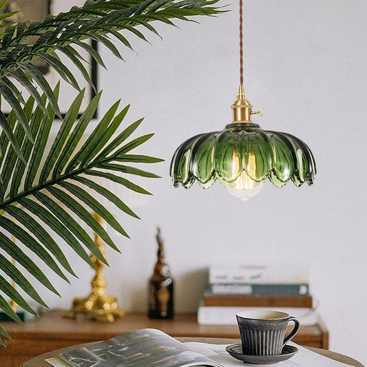 Glass Pendant Light Green Ceiling Light, Hanging Ceiling Lights Vintage Pendant Light, Pendant Lights for Kitchen Island Bedroom Hallway Study Room Coffee Bar