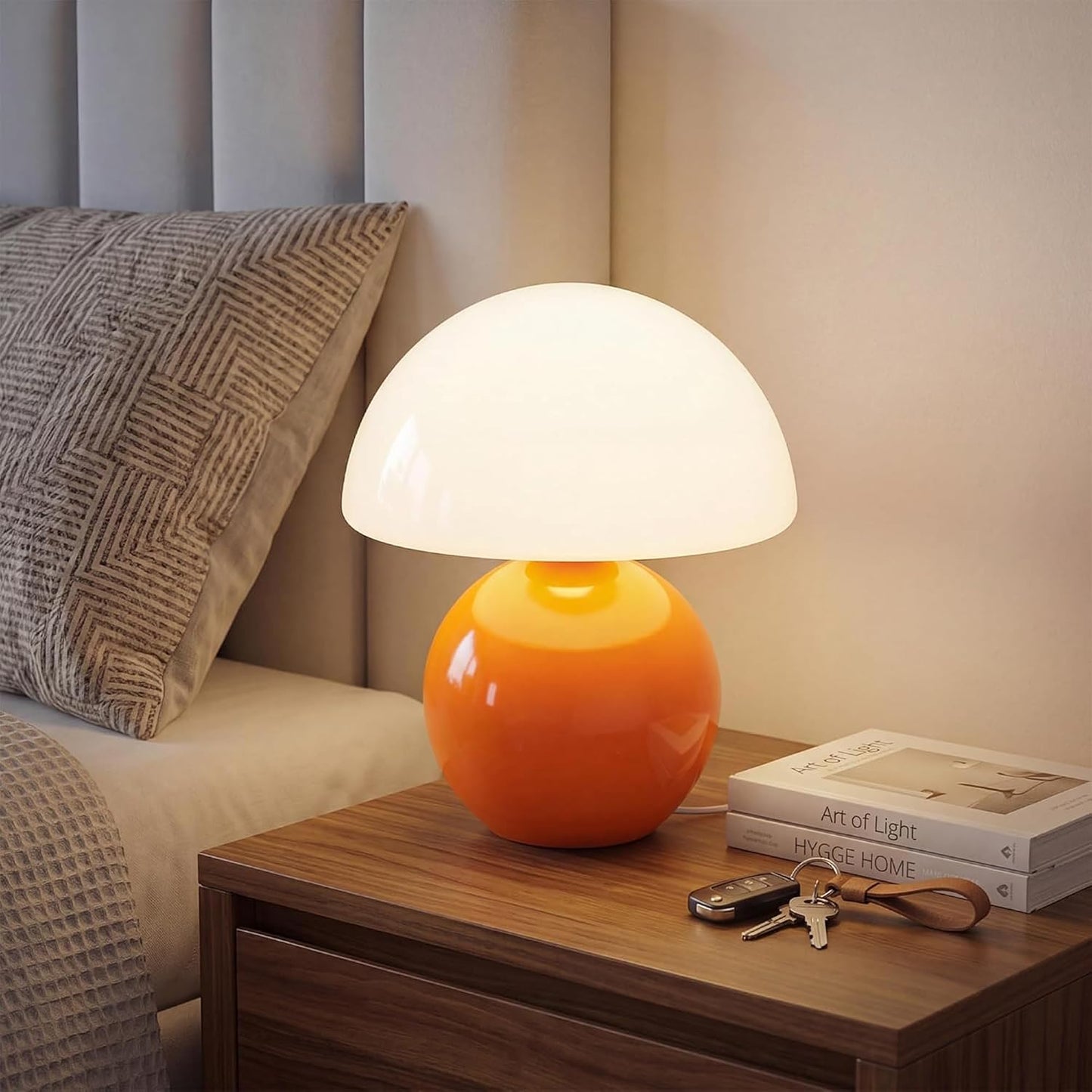 Mushroom Lamp Table Lamp for Bedroom, Desk Bedside Small Lamps for Living Room Night Stands, Mushroom Decor Cute Mini Modern Mid Century Lamps(Orange)