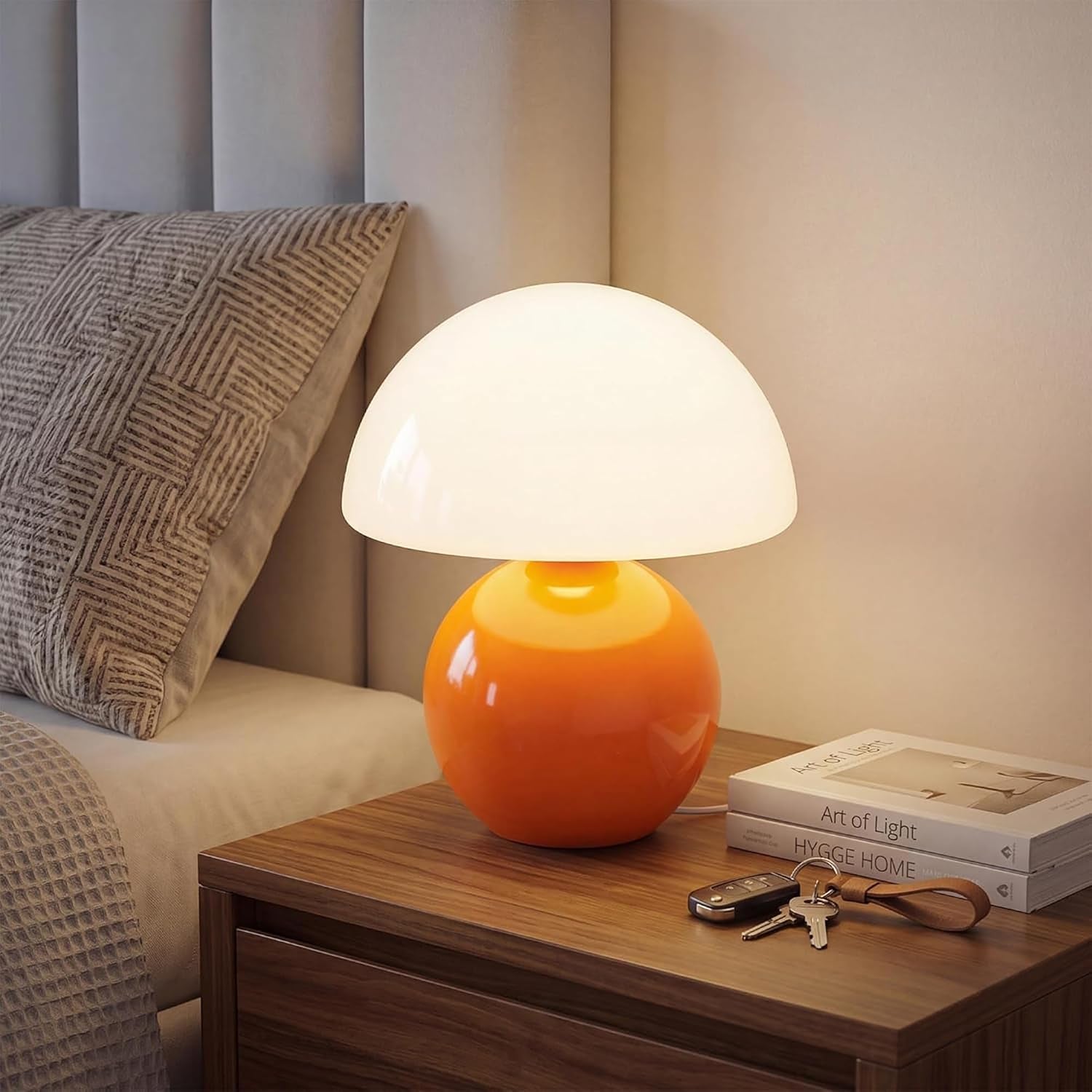 Mushroom Lamp Table Lamp for Bedroom, Desk Bedside Small Lamps for Living Room Night Stands, Mushroom Decor Cute Mini Modern Mid Century Lamps(Orange)