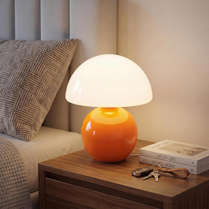 Mushroom Lamp Table Lamp for Bedroom, Desk Bedside Small Lamps for Living Room Night Stands, Mushroom Decor Cute Mini Modern Mid Century Lamps(Orange)