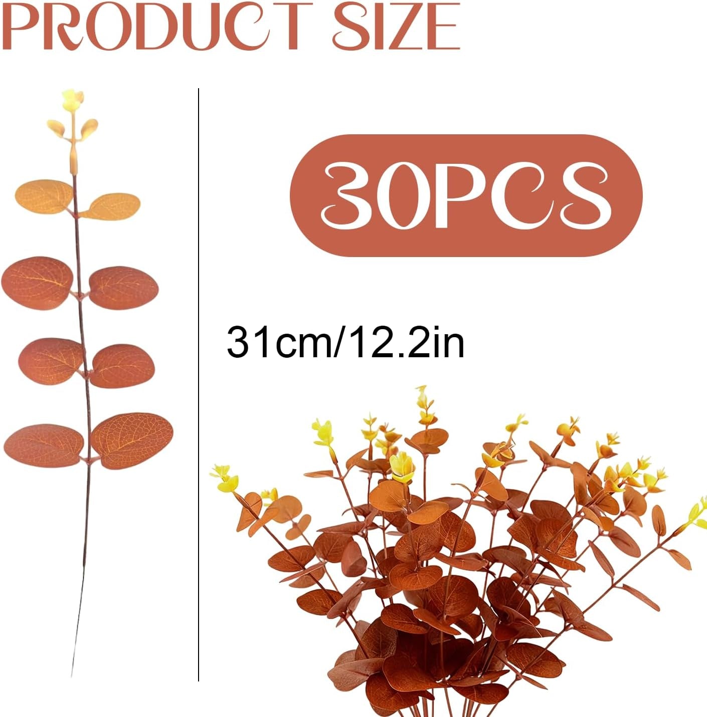 30 Pcs Autumn Artificial Flowers Artificial Eucalyptus Stems 31Cm, Autumn Faux Eucalyptus Plant Fake Silk Foliage for Flower Arrangement Thanksgiving Halloween Decor