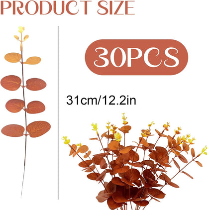 30 Pcs Autumn Artificial Flowers Artificial Eucalyptus Stems 31Cm, Autumn Faux Eucalyptus Plant Fake Silk Foliage for Flower Arrangement Thanksgiving Halloween Decor