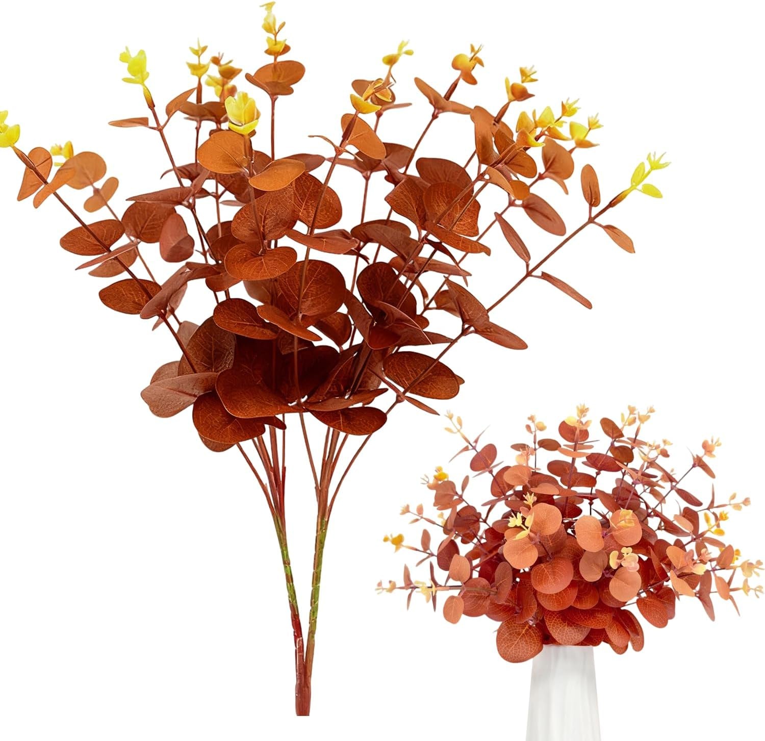 30 Pcs Autumn Artificial Flowers Artificial Eucalyptus Stems 31Cm, Autumn Faux Eucalyptus Plant Fake Silk Foliage for Flower Arrangement Thanksgiving Halloween Decor