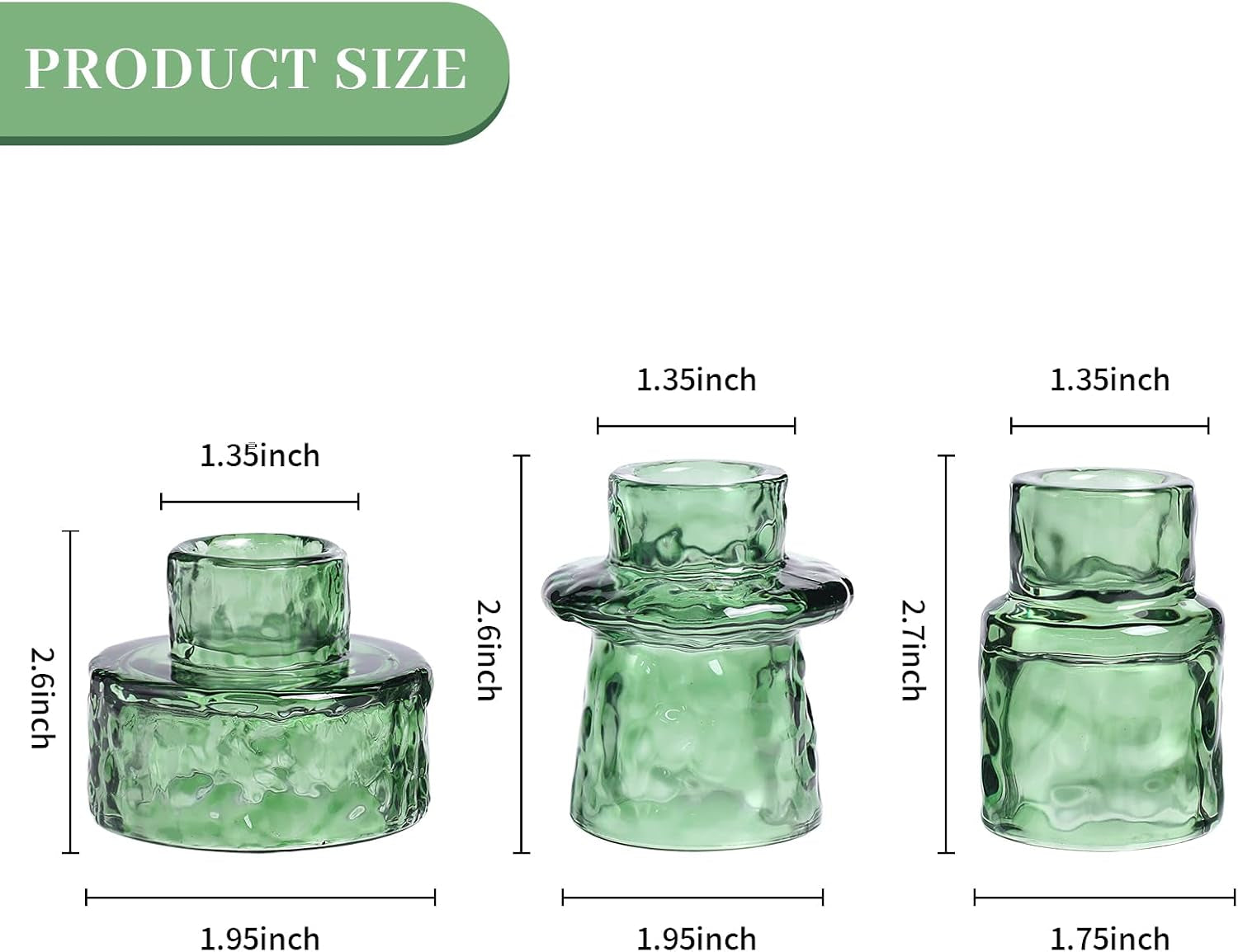 6 Packs Taper Candle Holders, Green Glass Candlestick Holders, Candle Sticks Tea Light Candle Holders for Dinner Wedding Christmas Table Centrepiece
