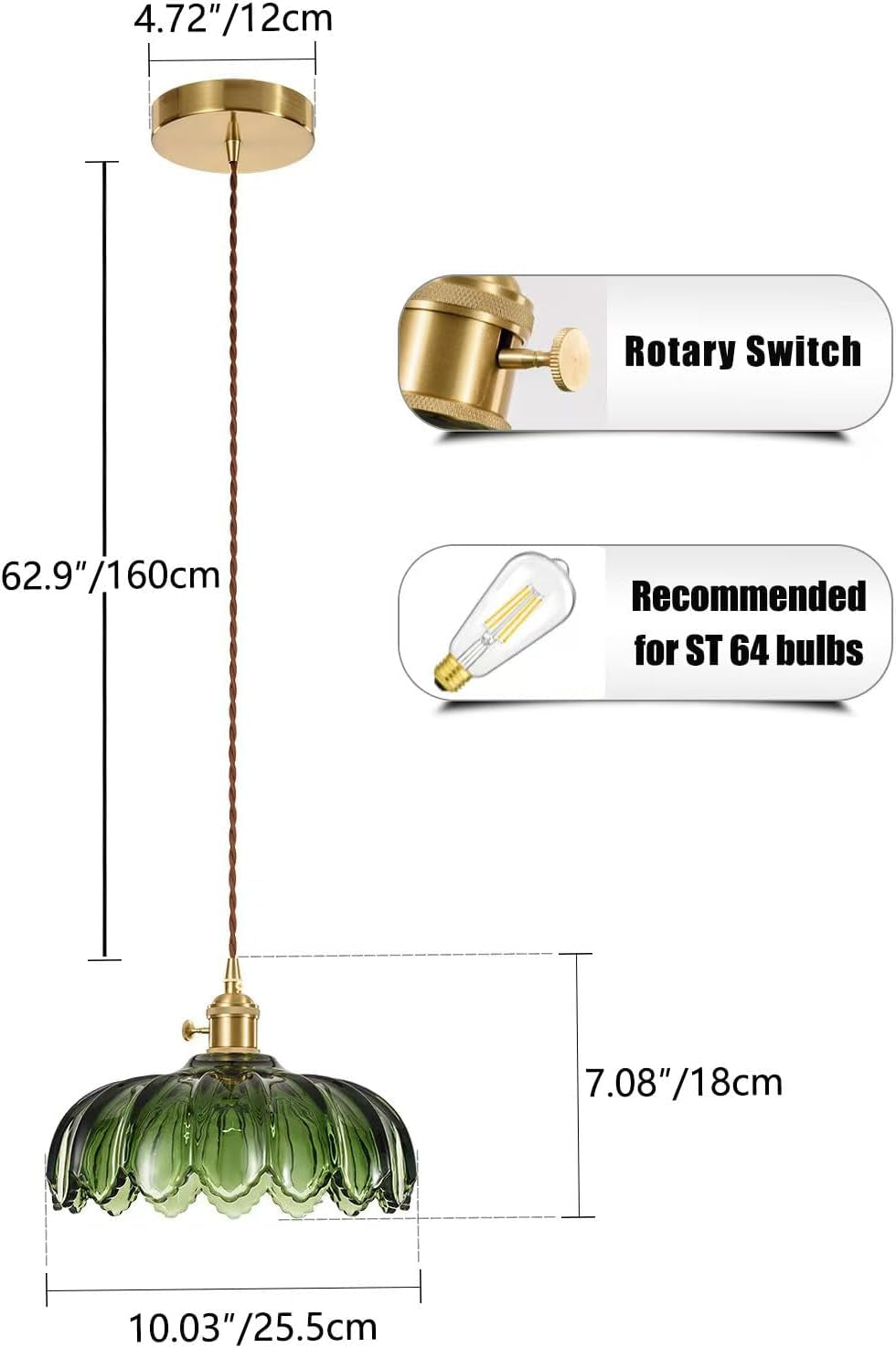 Glass Pendant Light Green Ceiling Light, Hanging Ceiling Lights Vintage Pendant Light, Pendant Lights for Kitchen Island Bedroom Hallway Study Room Coffee Bar