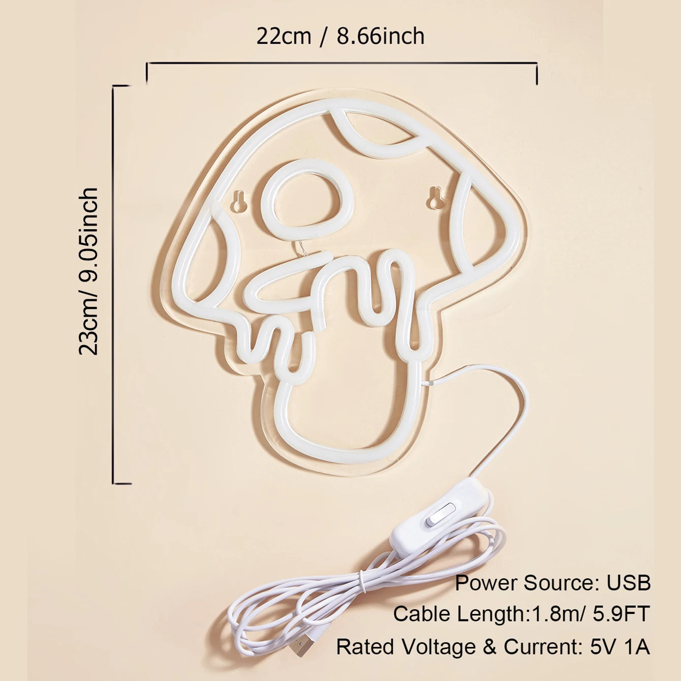 Chi-Buy LED Neon Mushroom USB Powered Neon Signs Night Light 3D Wall Art & Game Room Bedroom Party Decor Lamp Signs