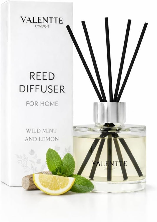 Reed Diffuser, 100Ml, Wild Mint & Sicilian Lemon Scent, Premium Black Fibre Reeds
