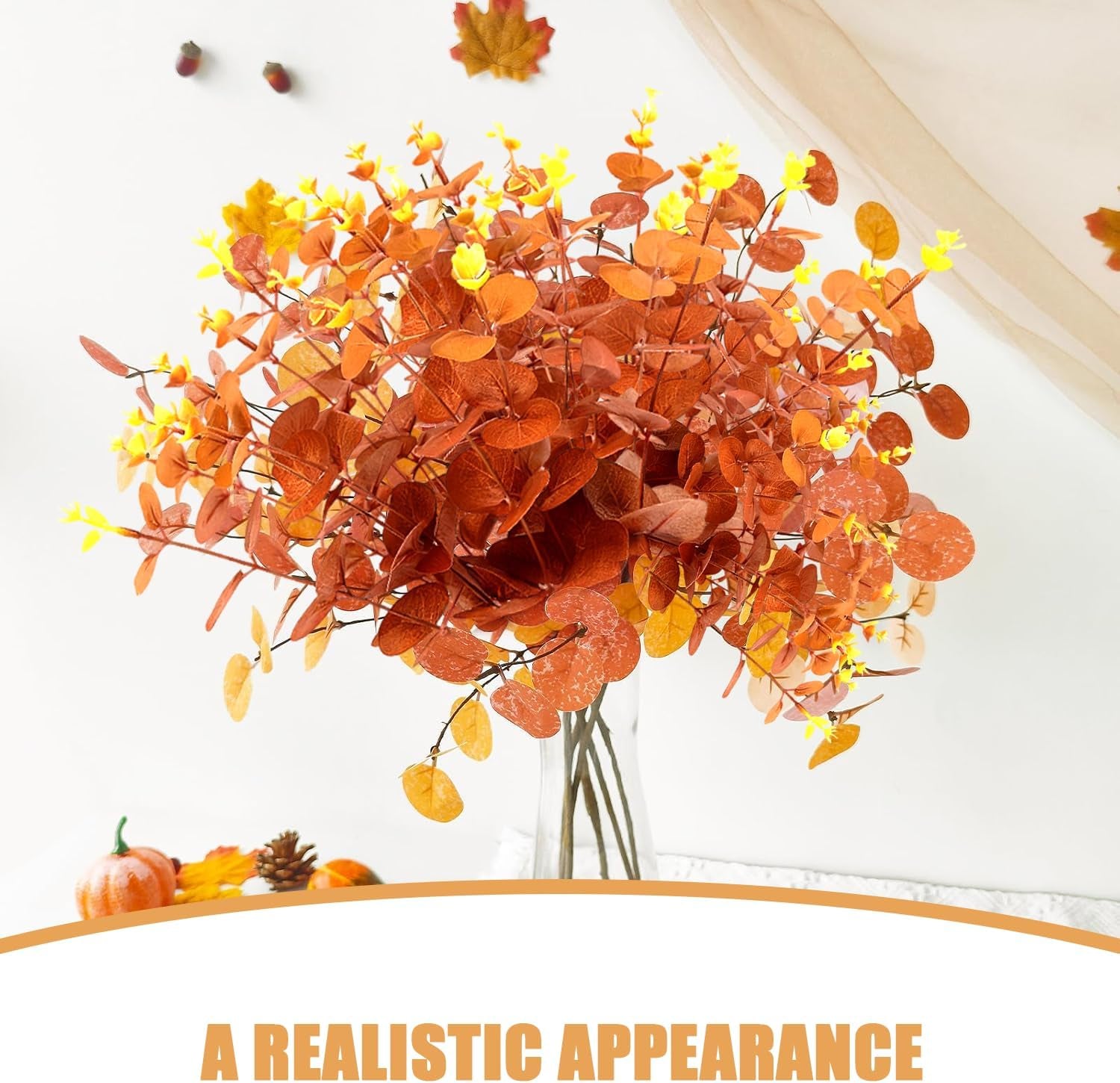 30 Pcs Autumn Artificial Flowers Artificial Eucalyptus Stems 31Cm, Autumn Faux Eucalyptus Plant Fake Silk Foliage for Flower Arrangement Thanksgiving Halloween Decor