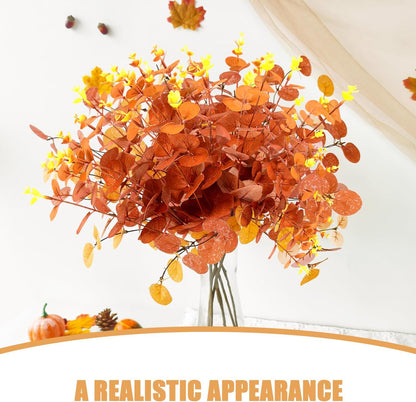 30 Pcs Autumn Artificial Flowers Artificial Eucalyptus Stems 31Cm, Autumn Faux Eucalyptus Plant Fake Silk Foliage for Flower Arrangement Thanksgiving Halloween Decor