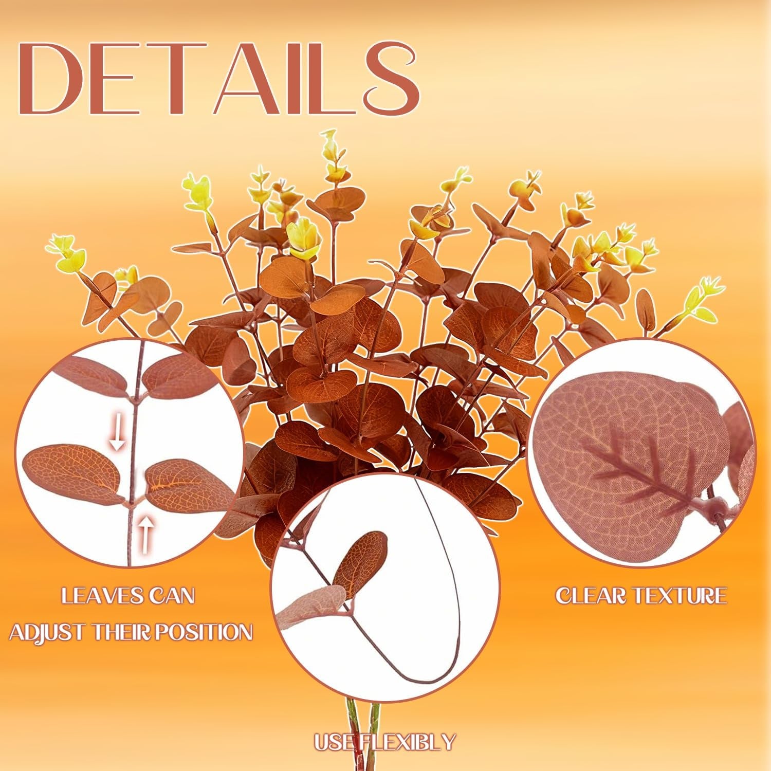 30 Pcs Autumn Artificial Flowers Artificial Eucalyptus Stems 31Cm, Autumn Faux Eucalyptus Plant Fake Silk Foliage for Flower Arrangement Thanksgiving Halloween Decor