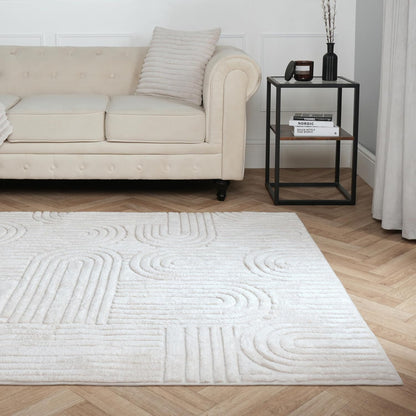 Rugs Living Room 120 X 170 Cream, Tufted Arches Area Rug for Bedroom Home Decorations Super Soft Comfy Non Slip Fluffy Bedside Rug Low Pile Medium Floor Carpet Non Shedding