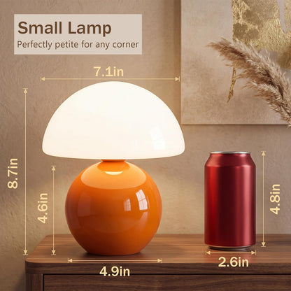 Mushroom Lamp Table Lamp for Bedroom, Desk Bedside Small Lamps for Living Room Night Stands, Mushroom Decor Cute Mini Modern Mid Century Lamps(Orange)