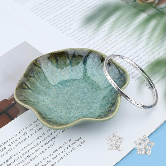 1Pcs Ceramic Jewelry Dishes, Decorative Trinket Trays, Small Ring Dishes, Trinket Key Trays, Jewelry Trays, Jewelry Plates, Key Bowl, Ceramic Trinket Dish Gift for Women and Girls (Green)