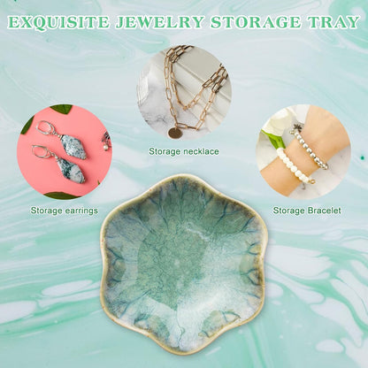 1Pcs Ceramic Jewelry Dishes, Decorative Trinket Trays, Small Ring Dishes, Trinket Key Trays, Jewelry Trays, Jewelry Plates, Key Bowl, Ceramic Trinket Dish Gift for Women and Girls (Green)